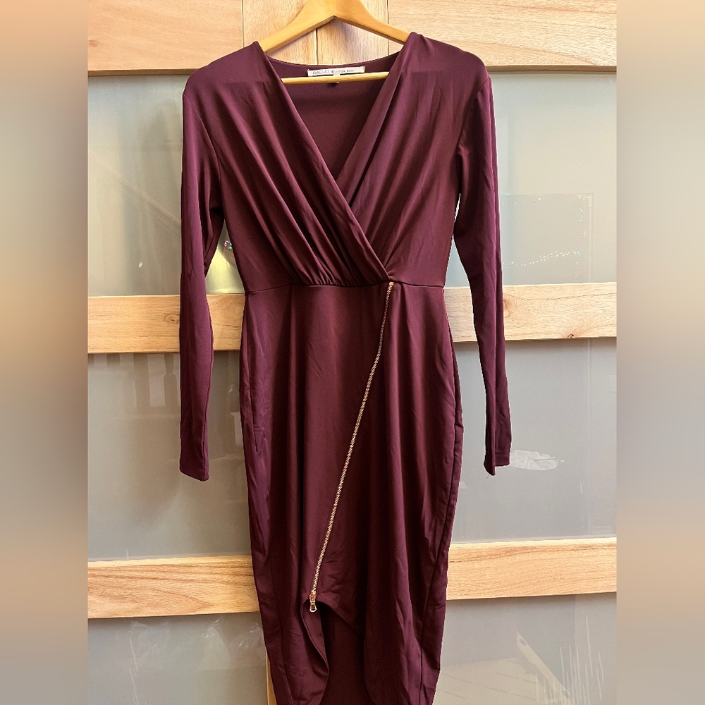 Rachel Roy Wine Asymmetric Zip Dress